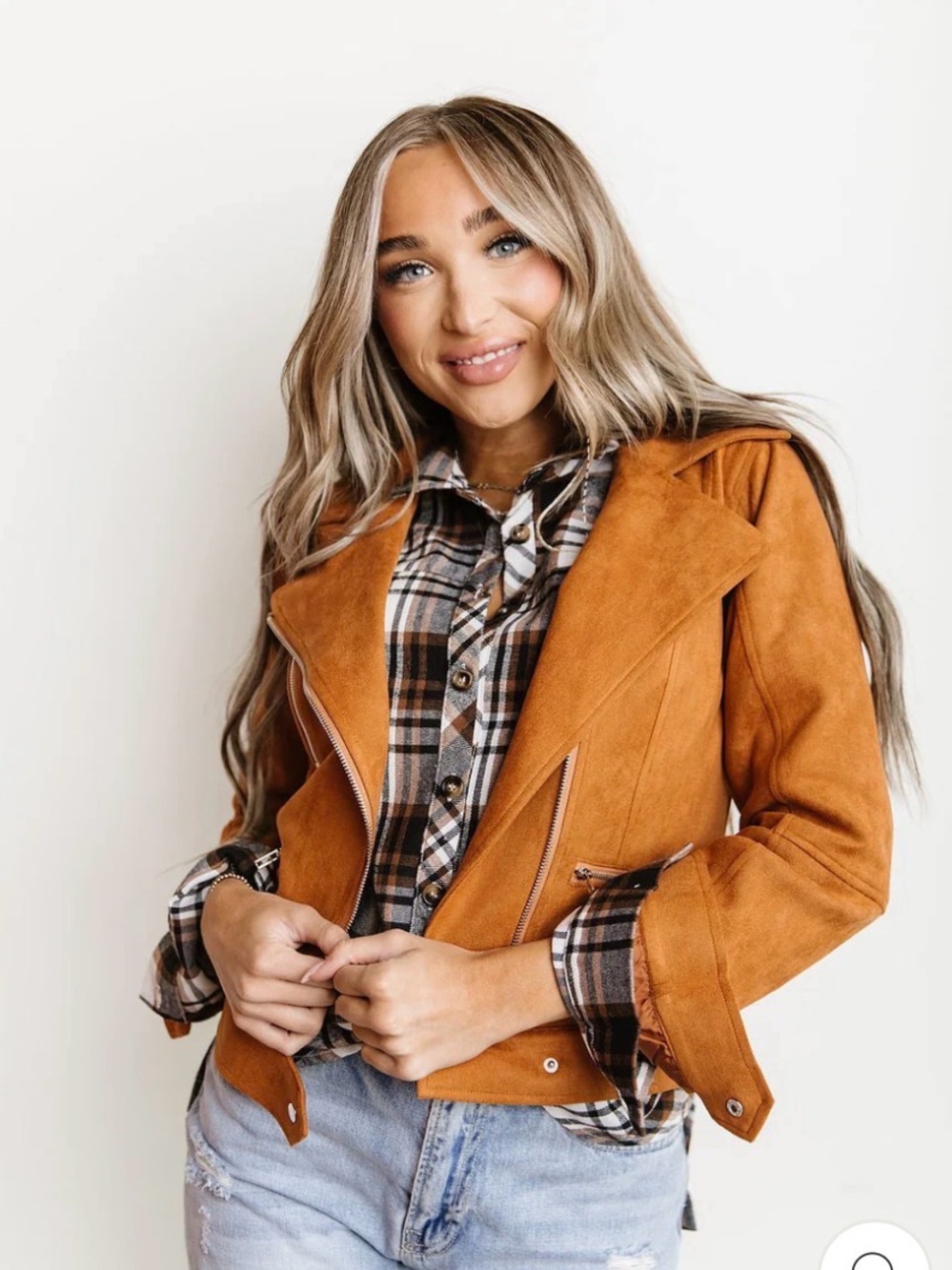 Women's Suede Moto Jacket - Rust